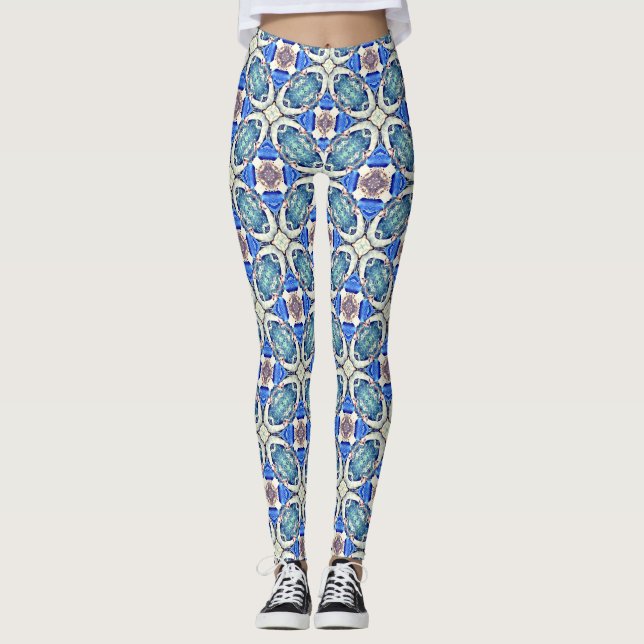 Leggings mandala coeurs motif bleu (Devant)