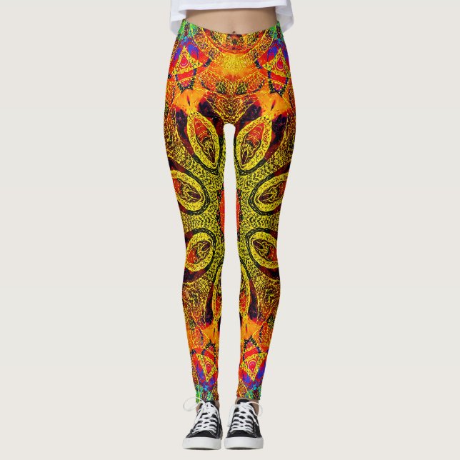 Leggings Mandala, conception kaléidoscopique en or (Devant)