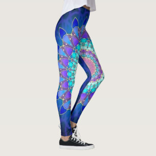 Leggings Mandala de fleur de Lotus - violette cyan bleue