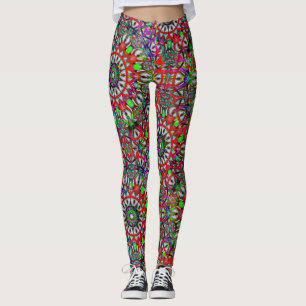 Leggings Mandala de kaléidoscope anormal vert rouge