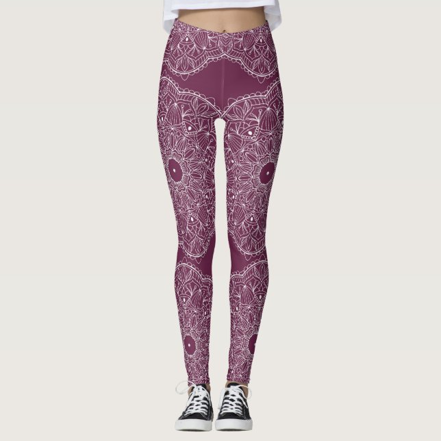 Leggings Mandala de paix de Bourgogne (Devant)