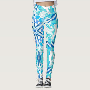 Leggings Mandala Design, Blue Ivy en blanc