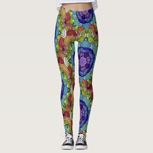 Leggings Mandala Design dans des tons vifs de bijoux (Devant)