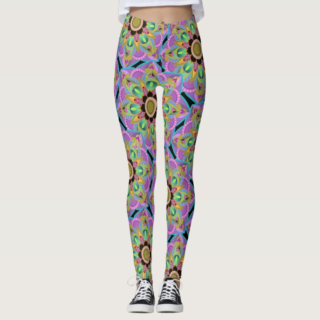 Leggings Mandala Design, Neon Flower Power ! (Devant)