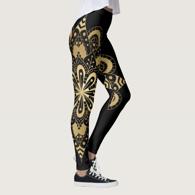 Leggings Mandala doré Boho noir (Droite)