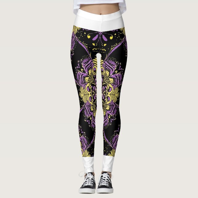 Leggings Mandala en or violet enchantés (Devant)