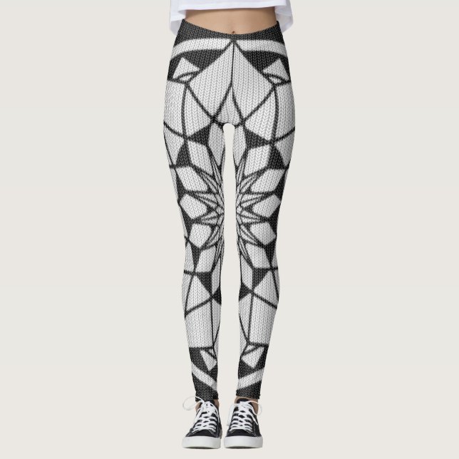 Leggings Mandala étoile tricot noir et blanc (Devant)