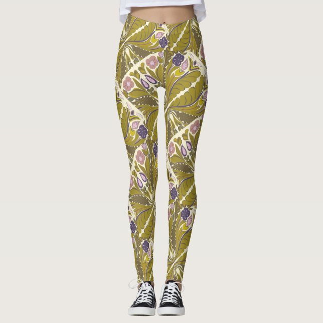 Leggings Mandala floral, rose olive muet violet (Devant)