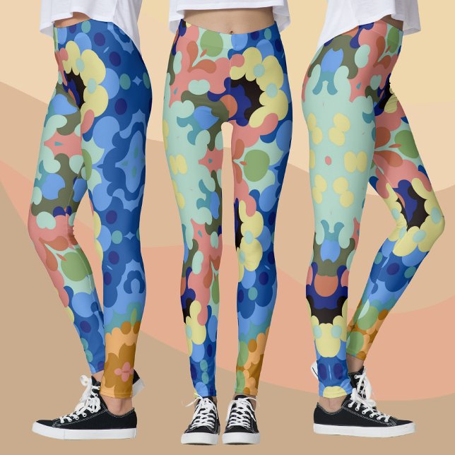 Leggings Mandala Flower bleu rose et jaune (Créateur téléchargé)