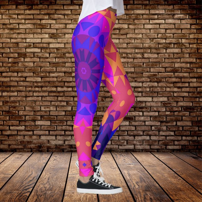 Leggings Mandala Flower bleu rose et orange (Créateur téléchargé)