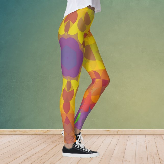 Leggings Mandala Flower jaune orange et violet (Créateur téléchargé)
