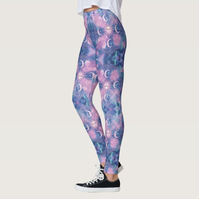 Leggings Mandala Galaxie Nébuleuse Soleil & Lune Céleste (Gauche)