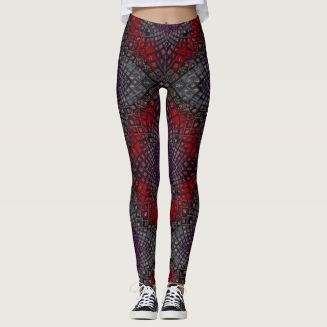 Leggings Mandala Géométrique Cramoisie (Devant)