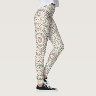 Leggings Mandala Géométrique Intriqué en Turquoise, Rose &