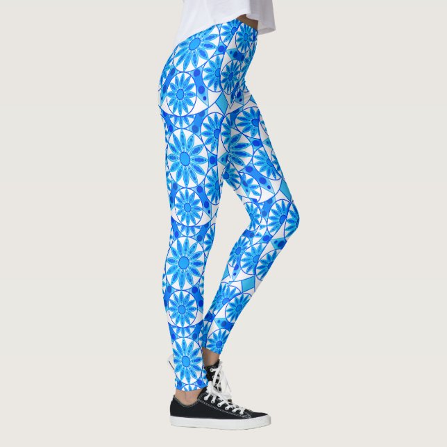Leggings Mandala motif, bleu cobalt, turquoise et blanche (Droite)