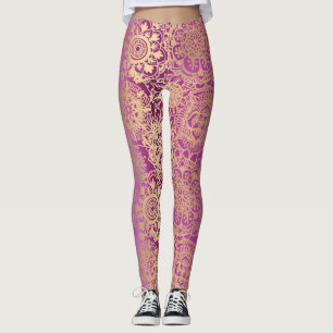 Leggings Mandala Motif de yoga rose et or