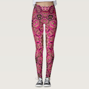 Leggings Mandala motif géométrique rose chaud