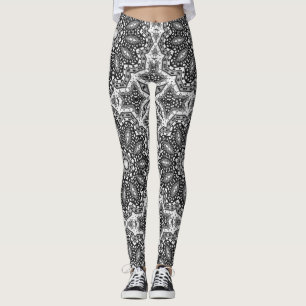 Leggings Mandala noir blanc, kaléidoscope, ornement rond