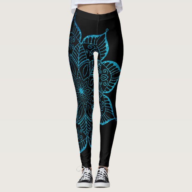 Leggings Mandala, Parties scintillant Turquoise de Faux non (Devant)