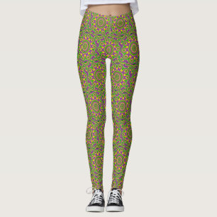 Leggings Mandala pourpre jaune vert de motif de mardi gras