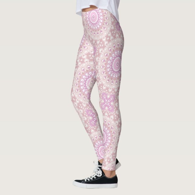 Leggings Mandala rose doux avec motifs cardiaques et pétale (Gauche)