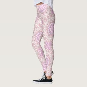 Leggings Mandala Rose Tendre avec Motifs de Cœur et de Péta