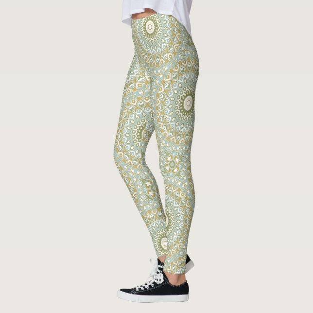 Leggings Mandala Terrien en Vert, Or et Bleu Clair (Gauche)