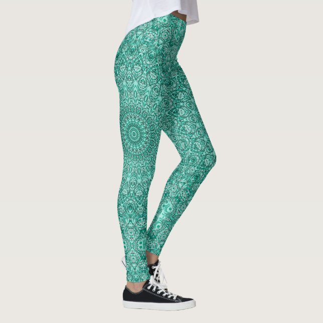 Leggings Mandala turquoise à symétrie complexe (Droite)