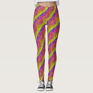 Leggings mandala violet motif jaune diagonale rayée