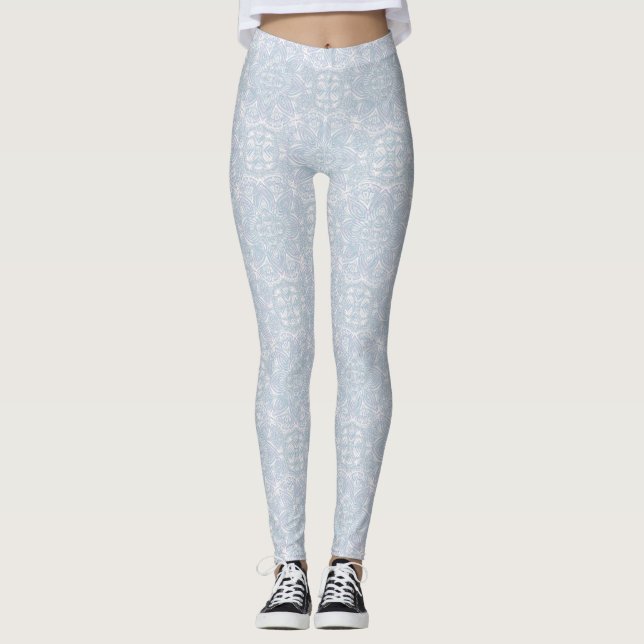 Leggings Mandalas bleu clair, rose et blanc (Devant)