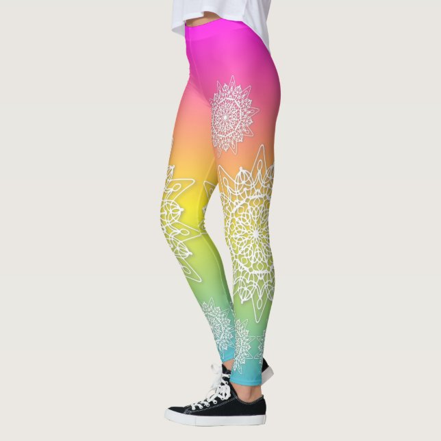 Leggings Mandalas En Dentelle Blanche Sur Rainbow Ombre (Gauche)