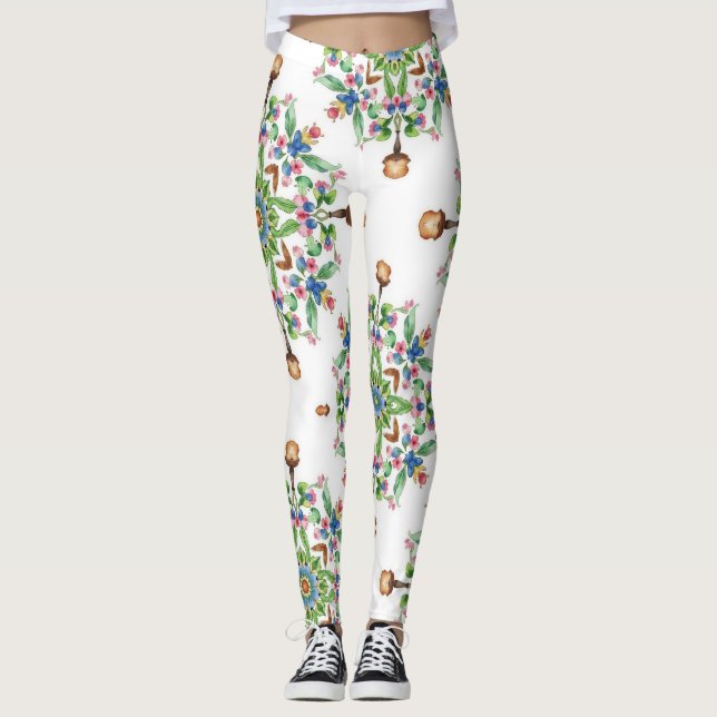 Leggings Mandalas Formed From Floral Seamless Pattern (Devant)