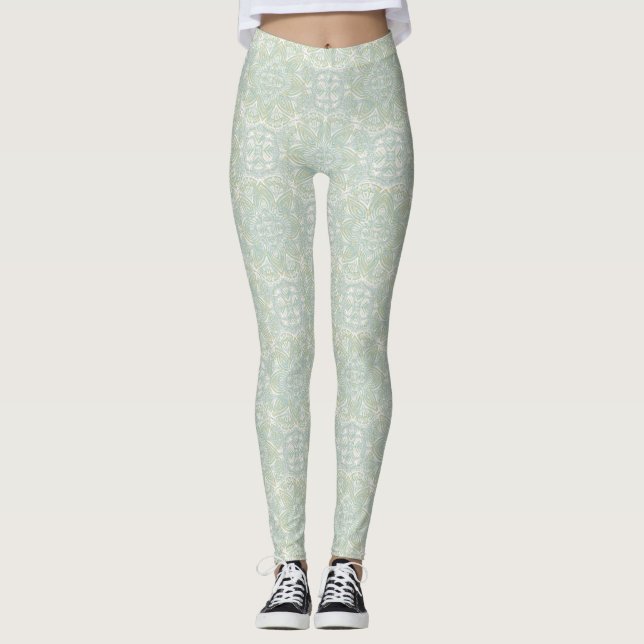 Leggings Mandalas vert clair, jaune et blanc (Devant)