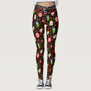 Leggings Maneki Neko Cat et Geisha en japonais noir