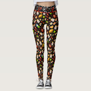 Leggings Maneki Neko Chat et Sushi japonais noir