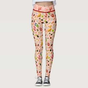 Leggings Maneki Neko Chat et Sushi japonais rose