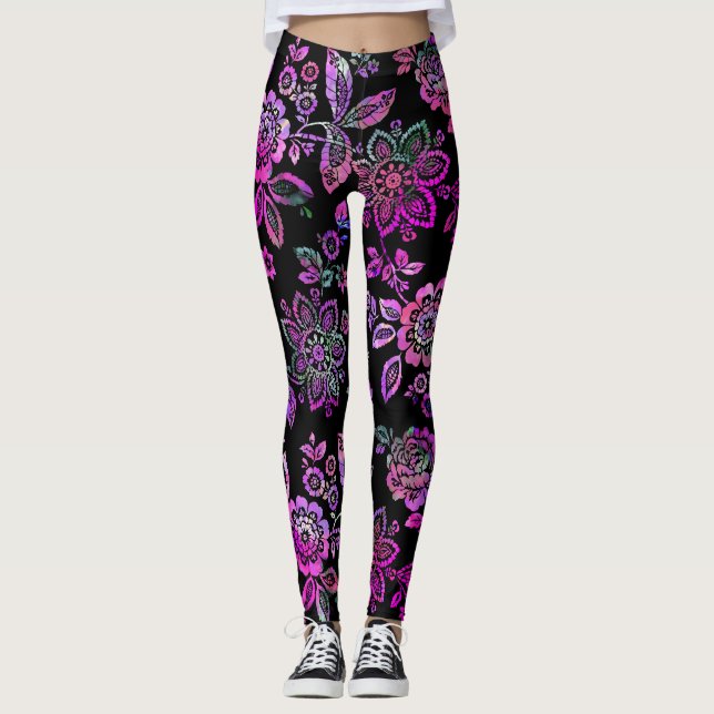 Leggings Mania rose, Stylisé, Floral moderne (Devant)