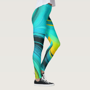 Leggings "Marbella" Blue Yellow Swirls Waves
