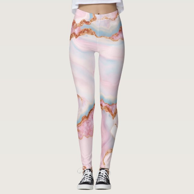 Leggings Marble Agate tendance Blue Rose Gold Collection (Devant)