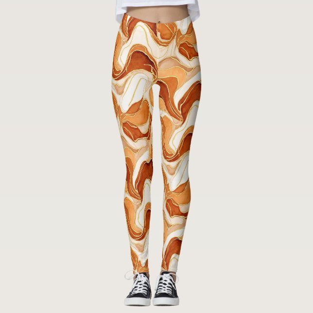 Leggings Marbre Abstrait Fluide Or Terre de Sienne Brûlée (Devant)