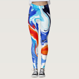 Leggings Marbre Abstrait Rouge Orange Bleu Violet Motif