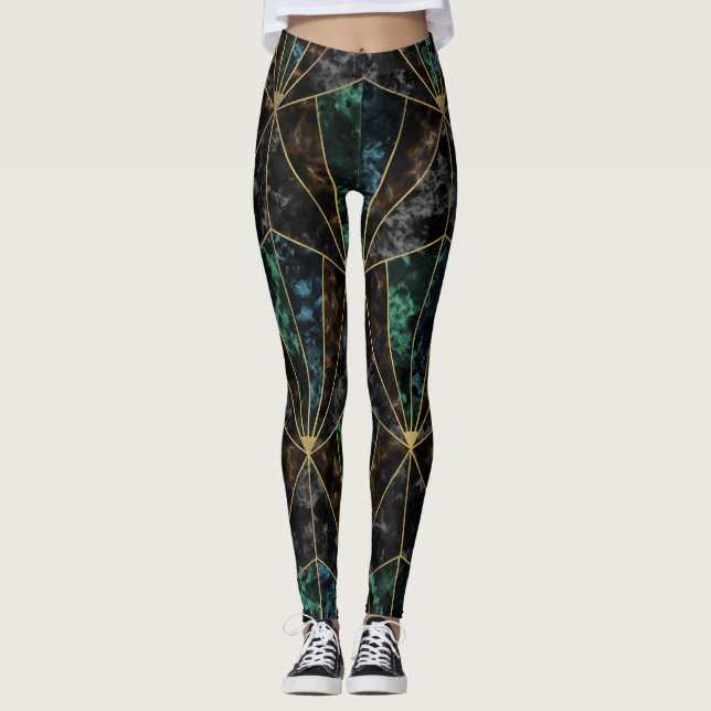 Leggings Marbre Art Déco : Malachite Luxe (Devant)