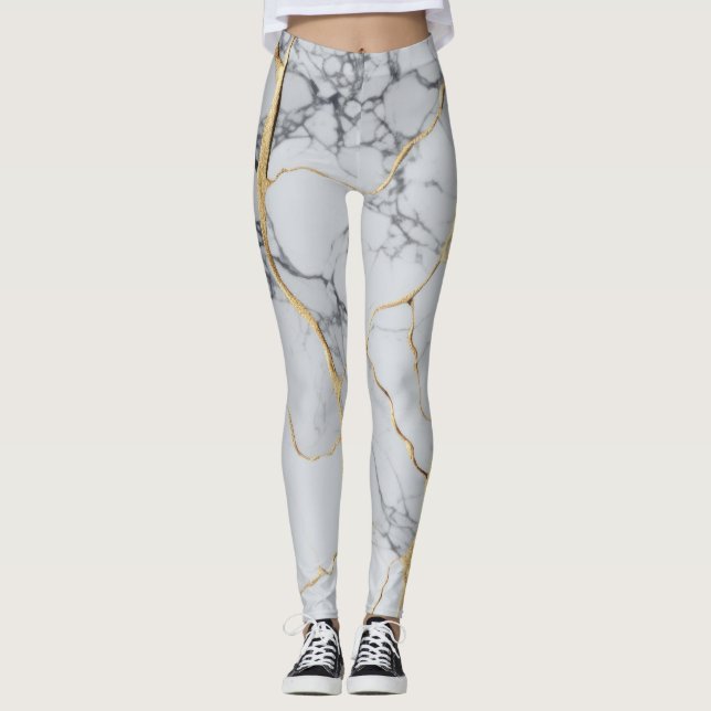 Leggings Marbre blanc et or  (Devant)