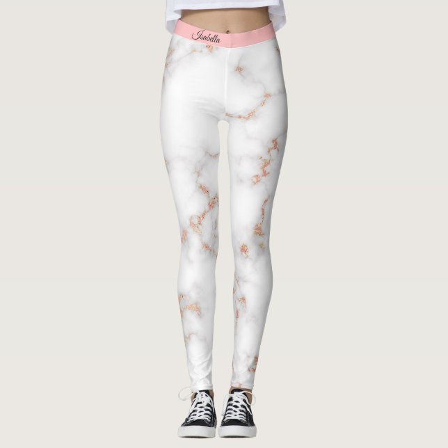 Leggings Marbre blanc rose Parties scintillant Blush de lux (Devant)