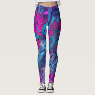 Leggings Marbre bleu et rose Acrylique Abstraction