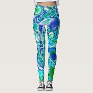 Leggings Marbre bleu et vert Fluid Art Abstrait