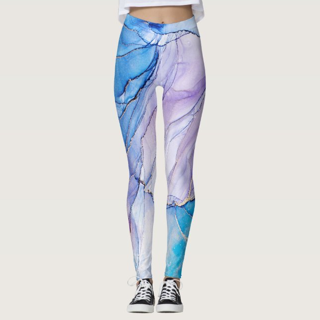 Leggings Marbré bleu et violet (Devant)