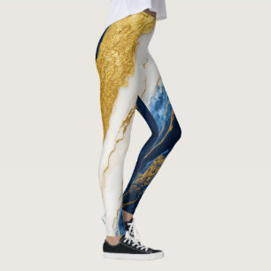 Leggings Marbre bleu marine de luxe et feuille d'or