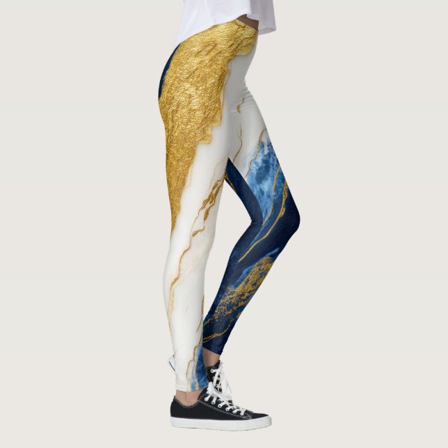 Leggings Marbre bleu marine de luxe et feuille d'or (Droite)