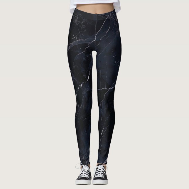 Leggings Marbre bleu marine : texture de pierre. (Devant)